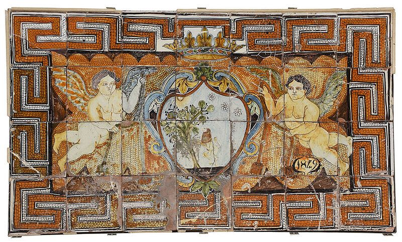 Appraisal: Painted Faience Tiled Plaque Dated Continental probably French mid th