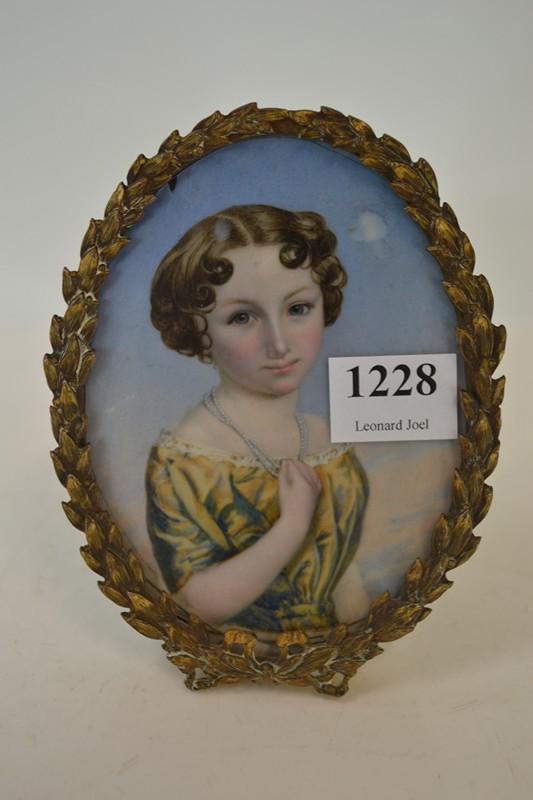 Appraisal: GEORGIAN GILT BRONZE FRAMED MINIATURE ON IVORY - GIRL WITH