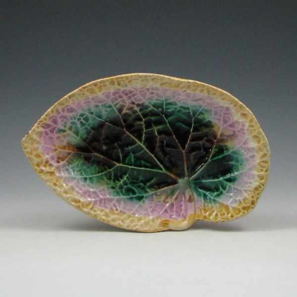 Appraisal: Majolica Begonia Leaf Dish unmarked fine hairline through stem ''w