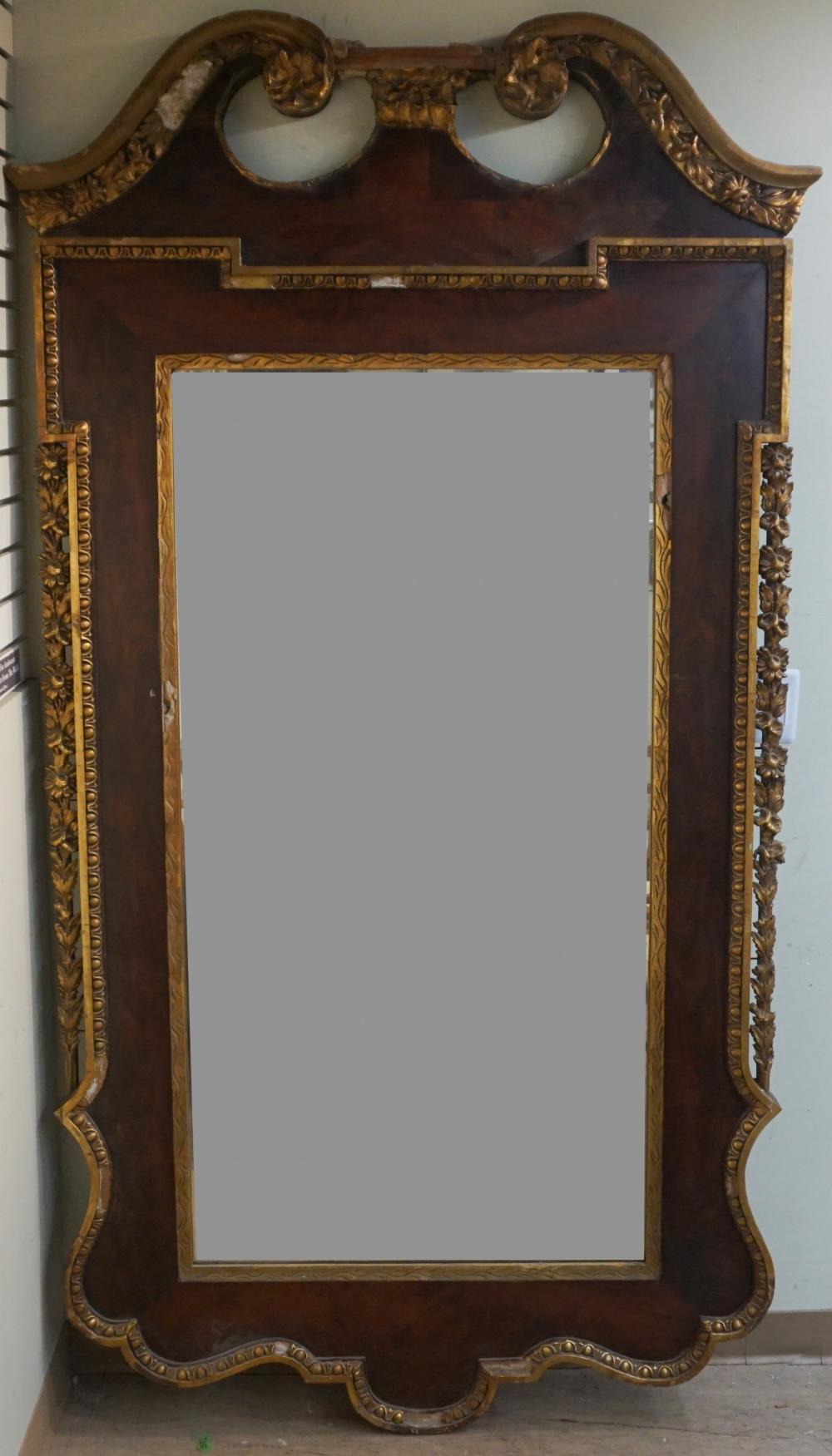 Appraisal: CHIPPENDALE STYLE PARTIAL GILT MAHOGANY MIRROR LACKING FINIAL X IN