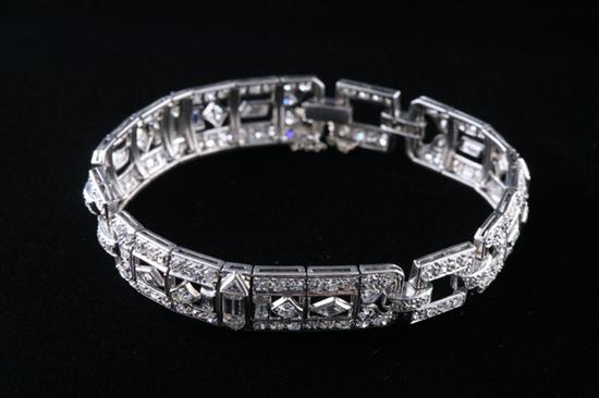 Appraisal: ART DECO PLATINUM AND DIAMOND FLEXIBLE LINK BRACELET Openwork geometric