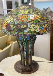 Appraisal: Large reproduction leaded glass table lamp ht Large reproduction leaded