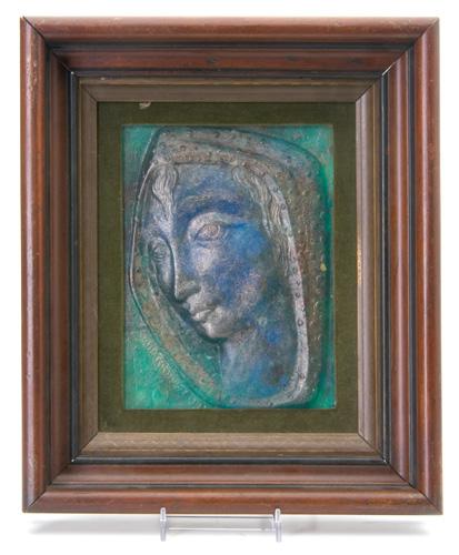 Appraisal: EDRIS ECKHARDT Glass relief plaque Mary in original frame Signed