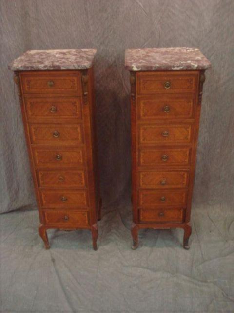 Appraisal: Pair of Louis XV Style Satinwood and Marbletop Lingerie Chests