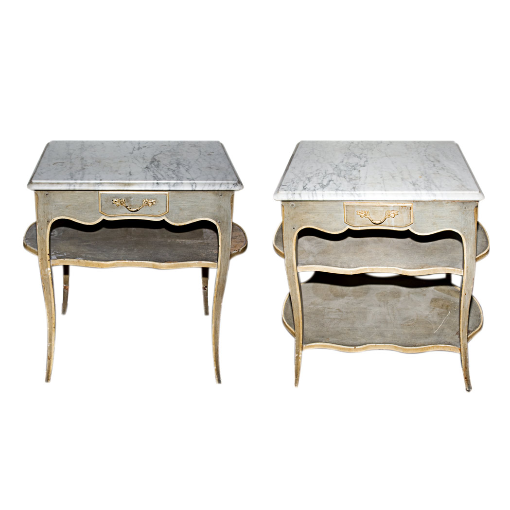 Appraisal: Two Louis XV Style Marble Top Painted Side Tables Height