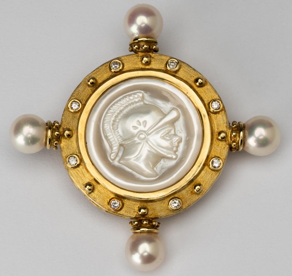 Appraisal: KARAT MOTHER OF PEARL DIAMOND BROOCHbrooch is center bezel set