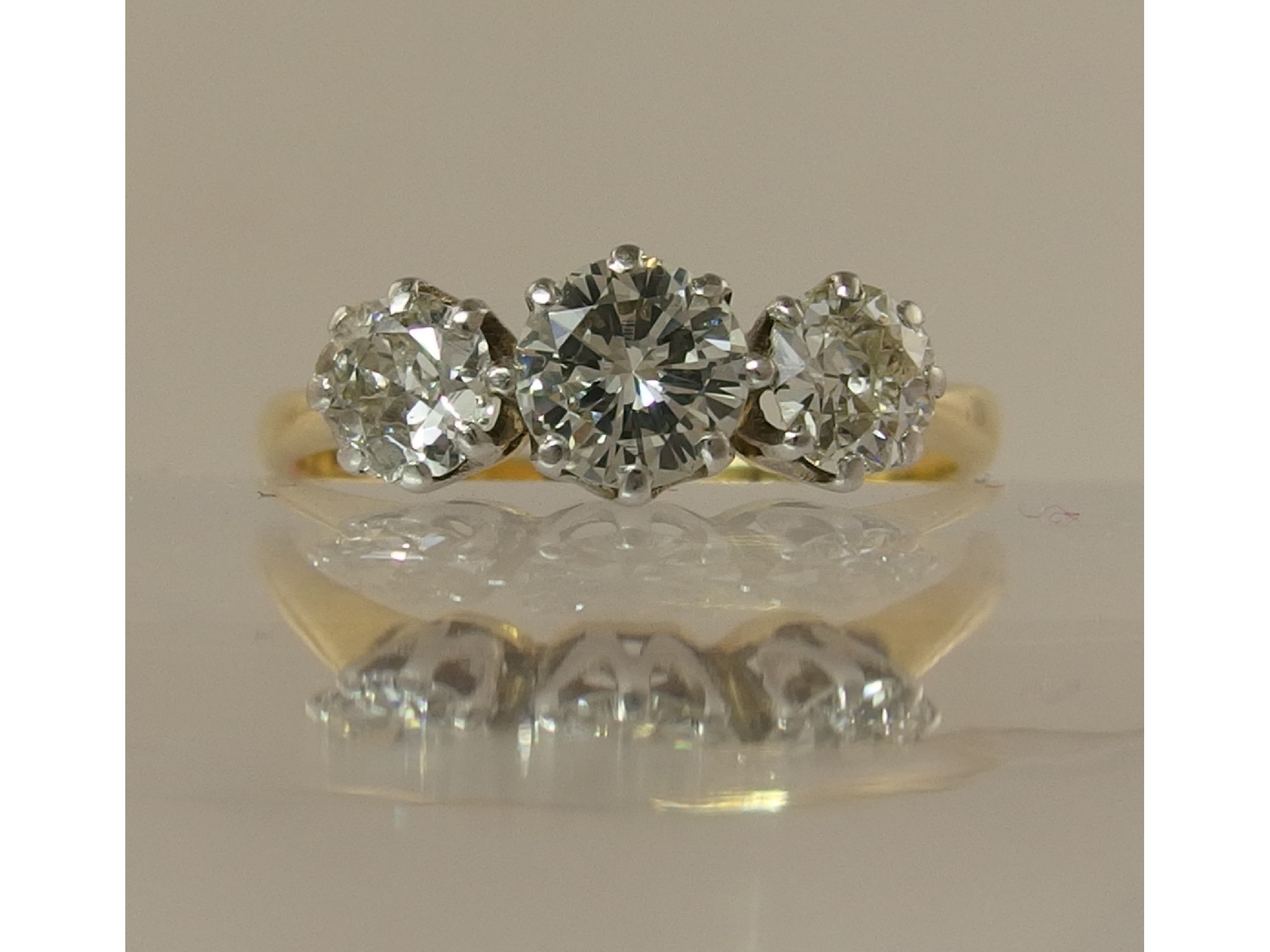 Appraisal: An ct yellow and white gold three stone diamond ring