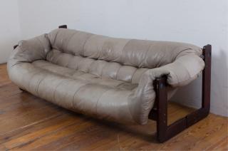 Appraisal: Percival Lafer Leather Sofa Mid-century modern Percival Lafer sofa with