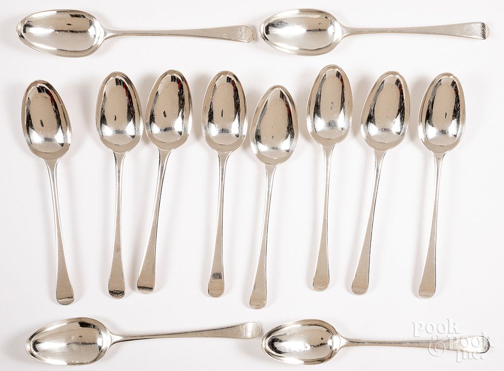 Appraisal: Set of twelve English silver serving spoons Set of twelve