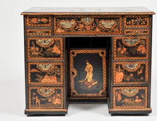 Appraisal: REGENCY BLACK AND GOLD CHINOISERIE KNEEHOLE DESK English th Century