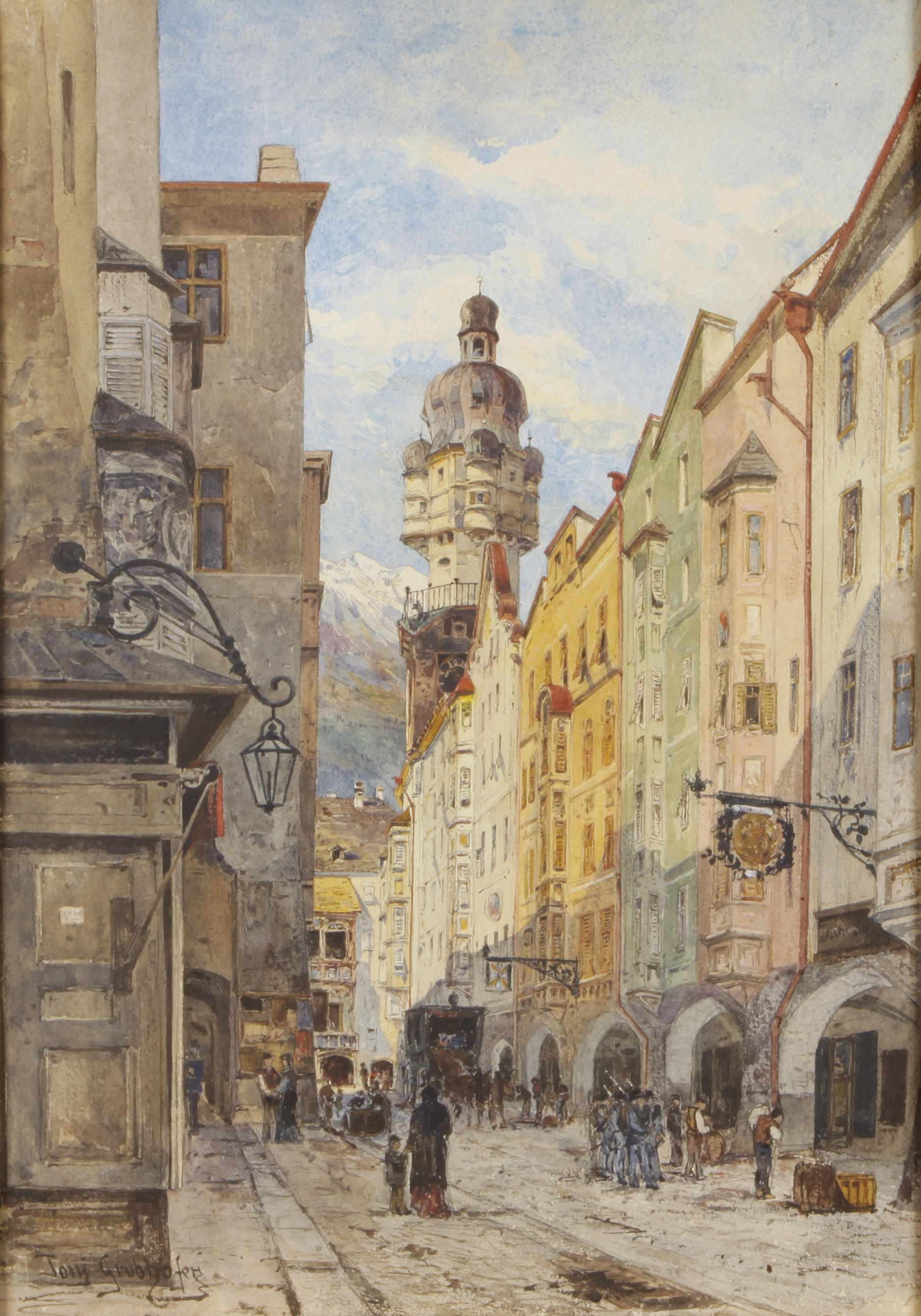 Appraisal: Tony Grubhofer Swiss - A Swiss street scene together with