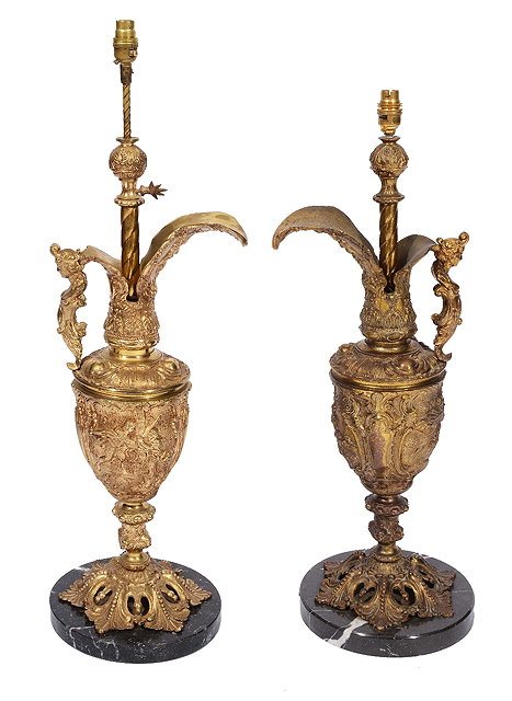 Appraisal: A PAIR OF GILT BRASS TABLE LAMPS of classical urn