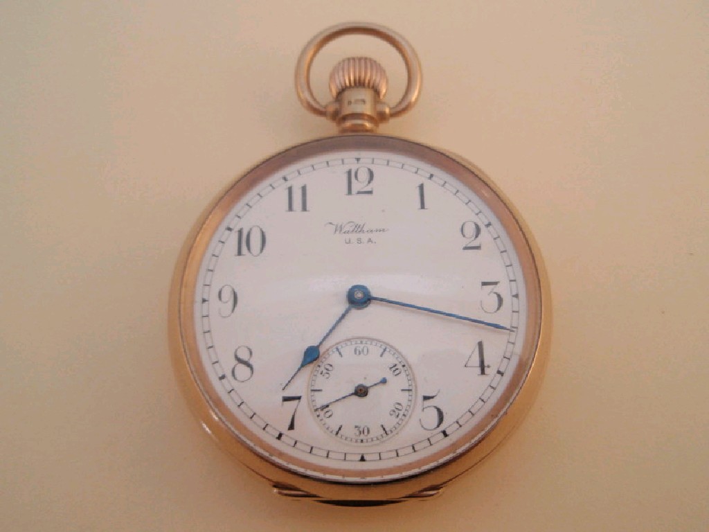 Appraisal: A ct gold cased Waltham presentation pocket watch bezel wind