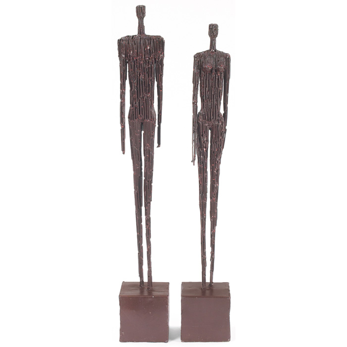 Appraisal: Modernist sculptures two in the style of Giacometti welded metal