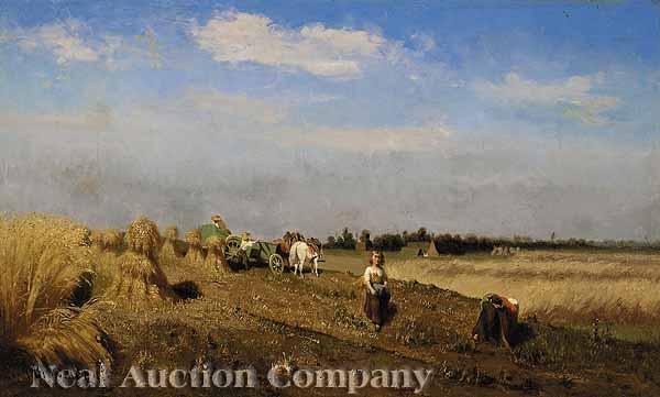 Appraisal: G Brunfaet Continental th c Harvesting Wheat oil on canvas