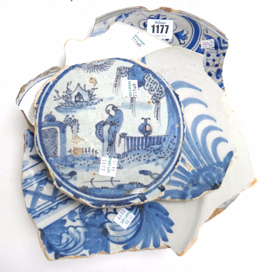 Appraisal: A group of five Dutch Delft blue and white shards