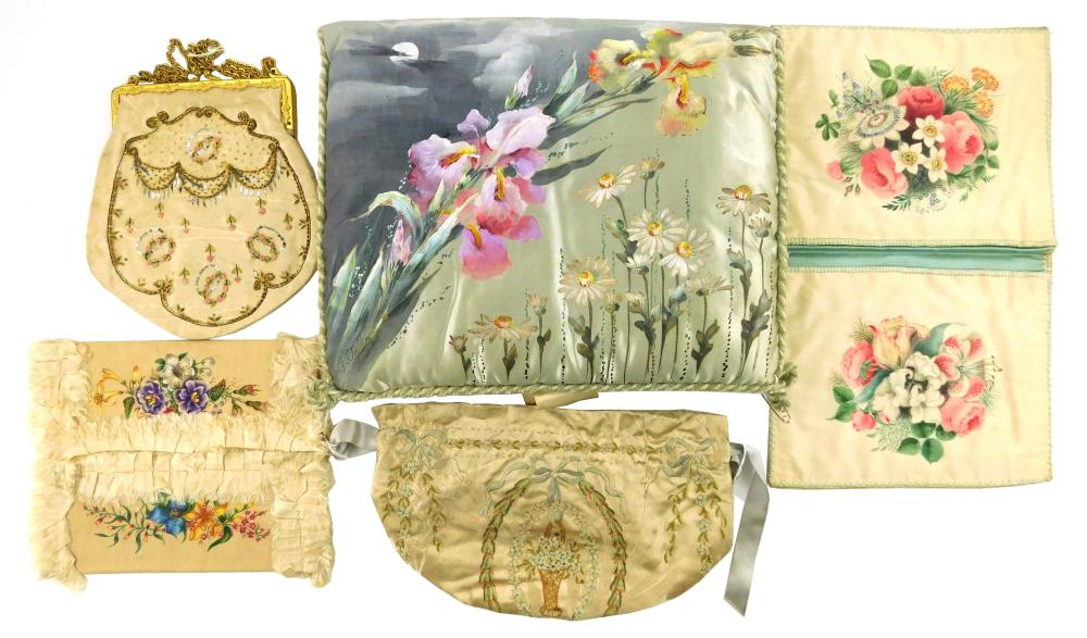 Appraisal: Five silk pieces two purses c - one with mirror