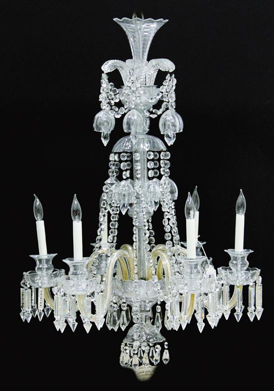 Appraisal: Baccarat style six-light crystal chandelier th century palmettes swags bells