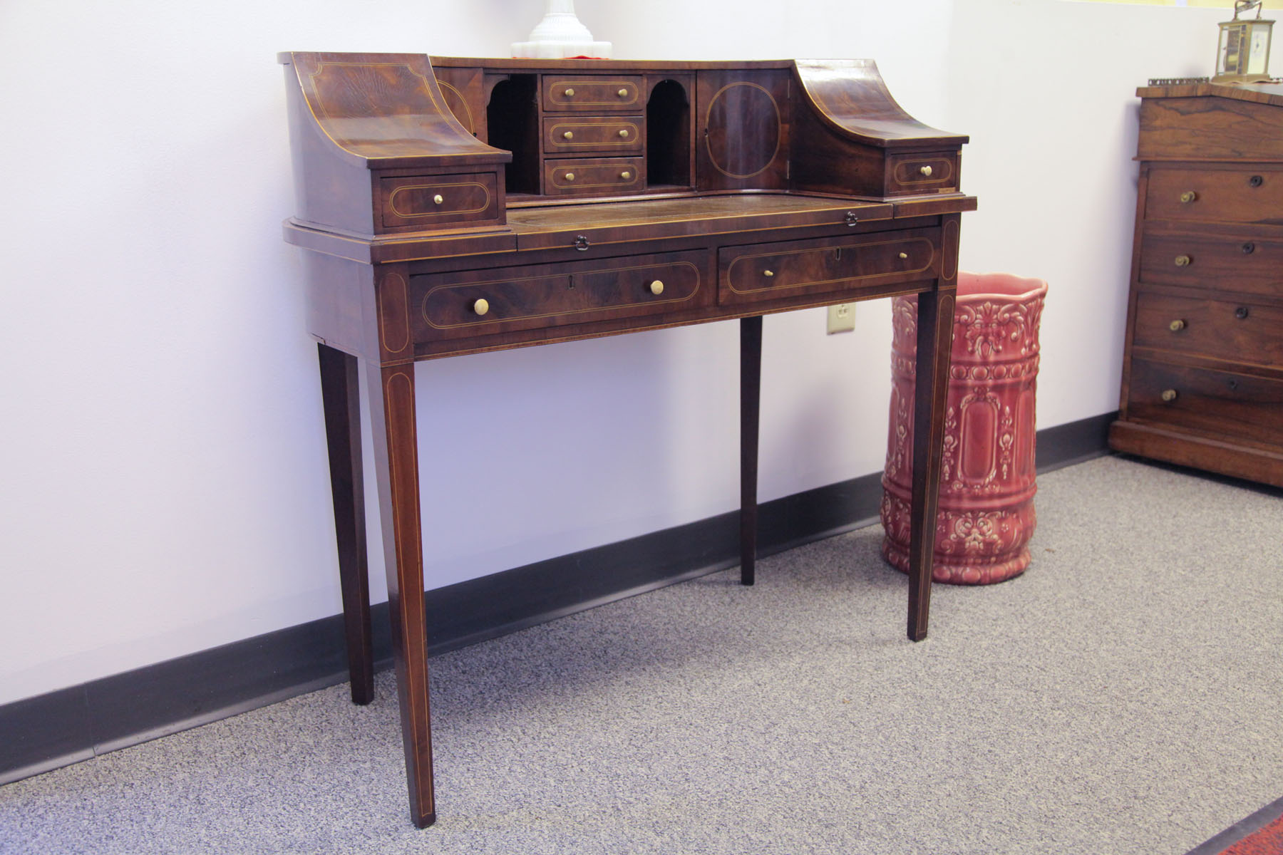 Appraisal: LADIES WRITING DESK England late th century Mahogany veneered desk