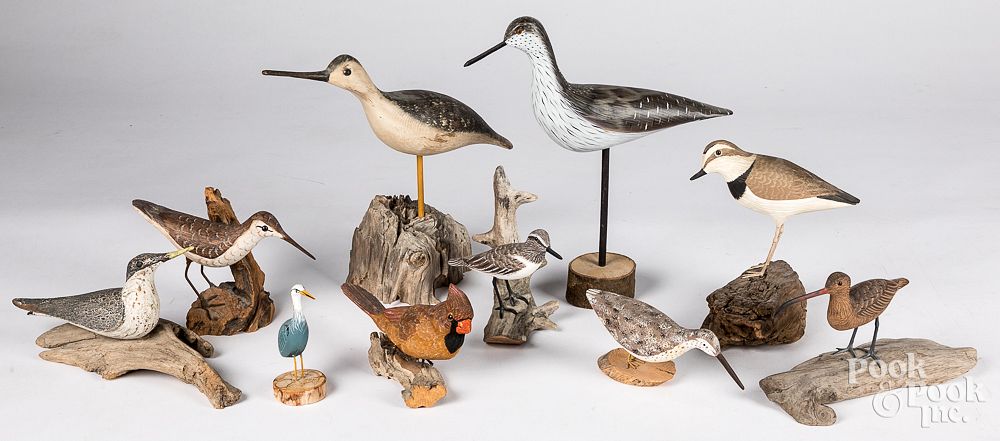 Appraisal: Nine carved and painted shorebirds Nine carved and painted shorebirds