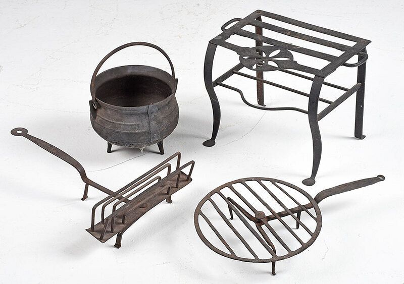 Appraisal: Four Wrought Iron Fireplace Cooking Implements probably American th century