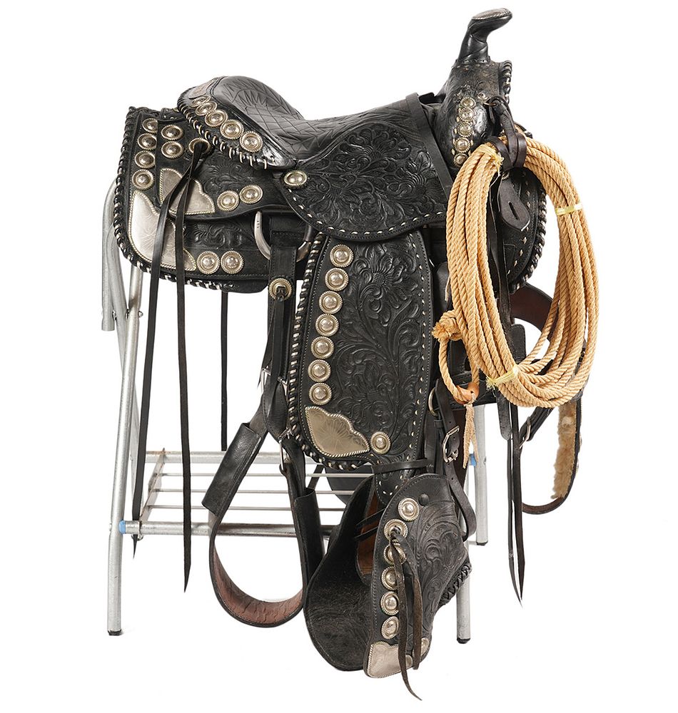 Appraisal: Attr Bohlin Black Silver Concho Parade Saddle Attributed to Edward