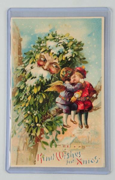 Appraisal: Hold-to-Light Santa Face Postcard Fantasy mistletoe head with angel and