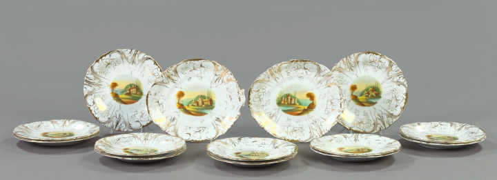 Appraisal: Fourteen-Piece English White-and-Gold Porcelain Dessert Service for twelve persons third