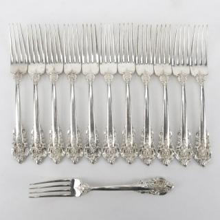 Appraisal: Set of Twelve Wallace Grand Baroque Sterling Silver Forks Stamped