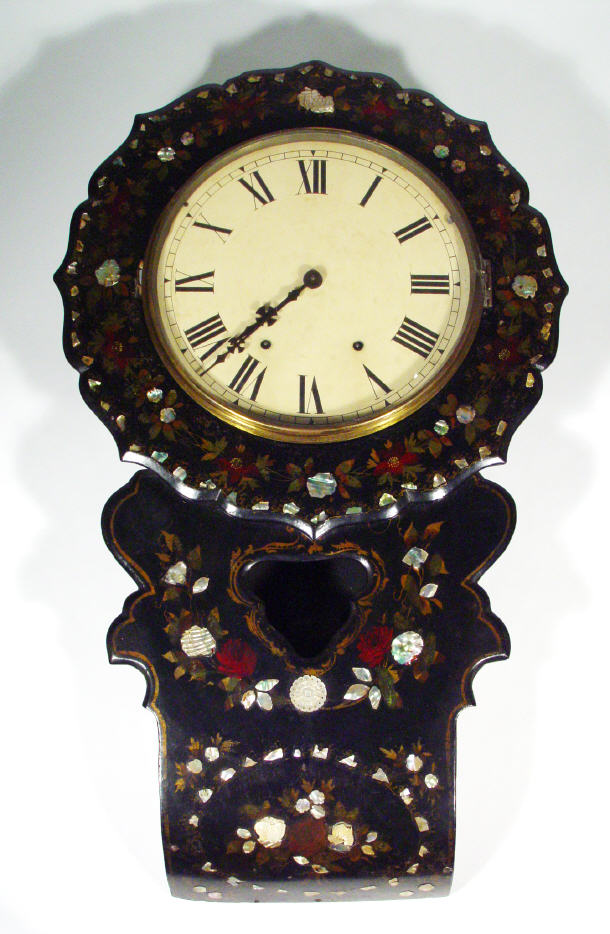 Appraisal: Victorian drop-dial wall clock the papier mache case inlaid with