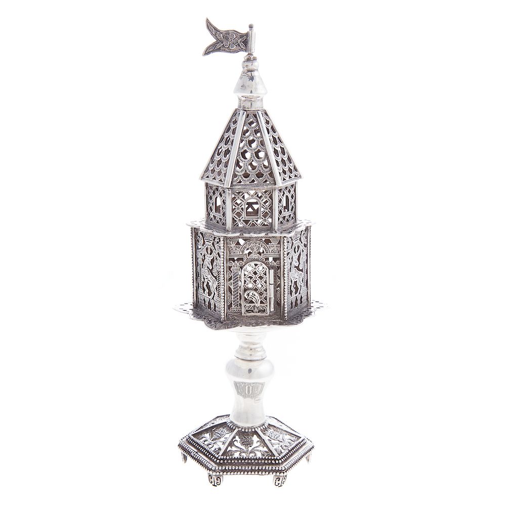 Appraisal: Sterling Silver Spice Tower th century typical form with openwork