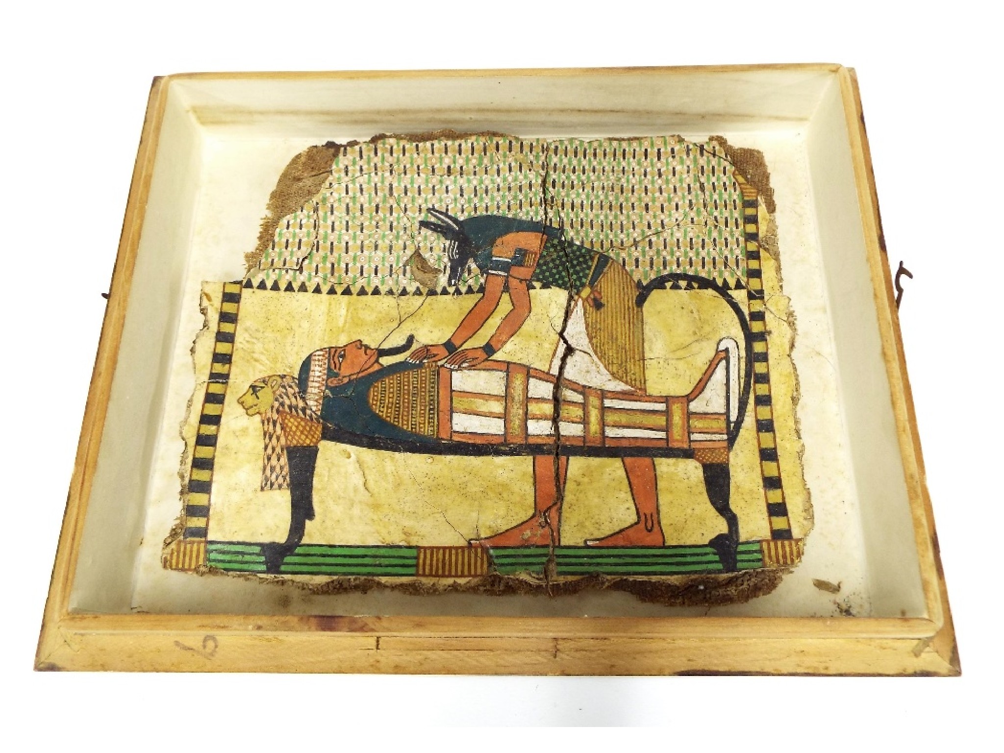 Appraisal: Egyptian cartonnage painted fragment panel of a tomb scene x