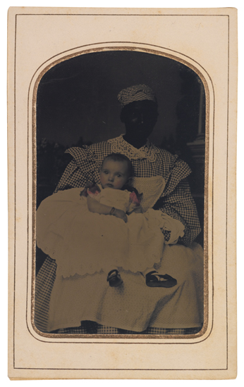 Appraisal: PHOTOGRAPHY Quarter plate tintype of a black nanny holding a