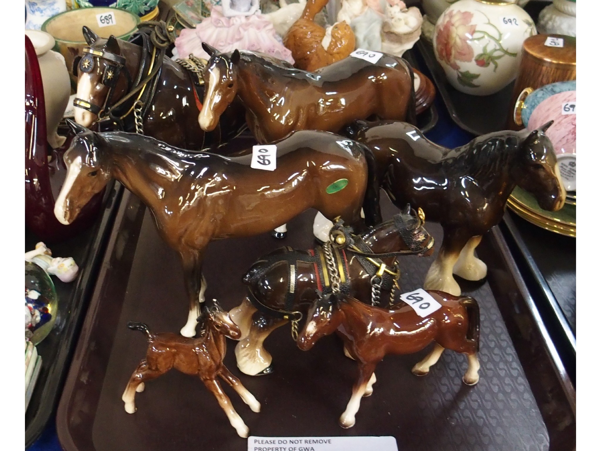 Appraisal: Two large Beswick horses and five other horses