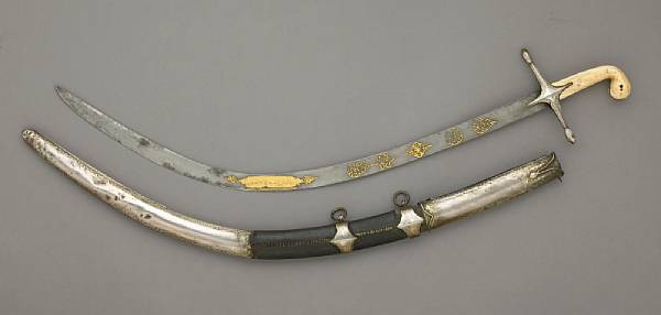 Appraisal: A silver and ivory-mounted Ottoman shamshir th century Sharply curved