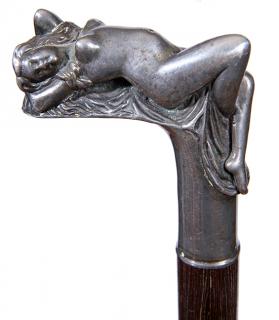 Appraisal: Nude Sword Cane- th Century- A full reclining nude silver