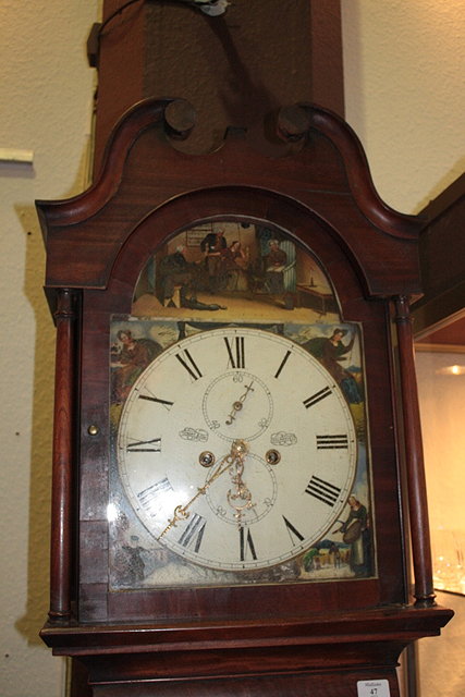 Appraisal: A VICTORIAN MAHOGANY LONGCASE CLOCK with arched painted dial by