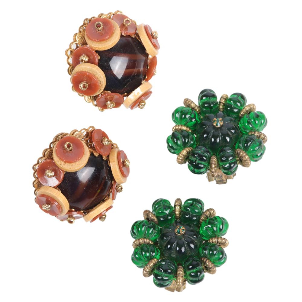 Appraisal: MIRIAM HASKELL PR EARRINGS BROWN MARBLED GLASS CABOCHONMiriam Haskell pr