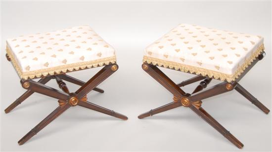 Appraisal: PAIR OF STOOLS Regency-style with gilt decoration h w d