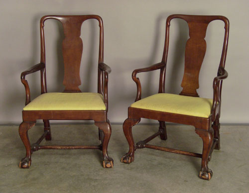 Appraisal: Pair of Queen Anne style mahogany armchairs