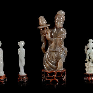 Appraisal: Four Chinese Hardstone Figures of Ladies TH TH CENTURY comprising