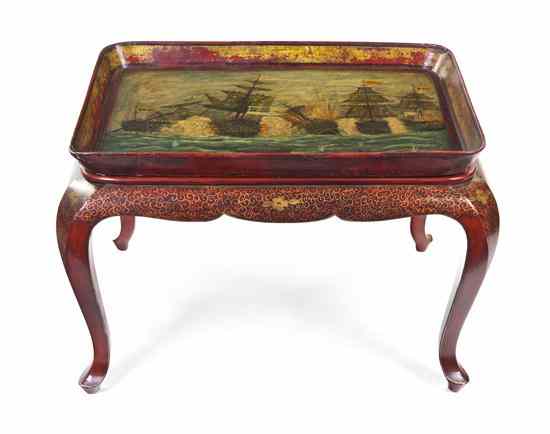 Appraisal: A Continental Lacquered Tray on Stand having a rectangular top