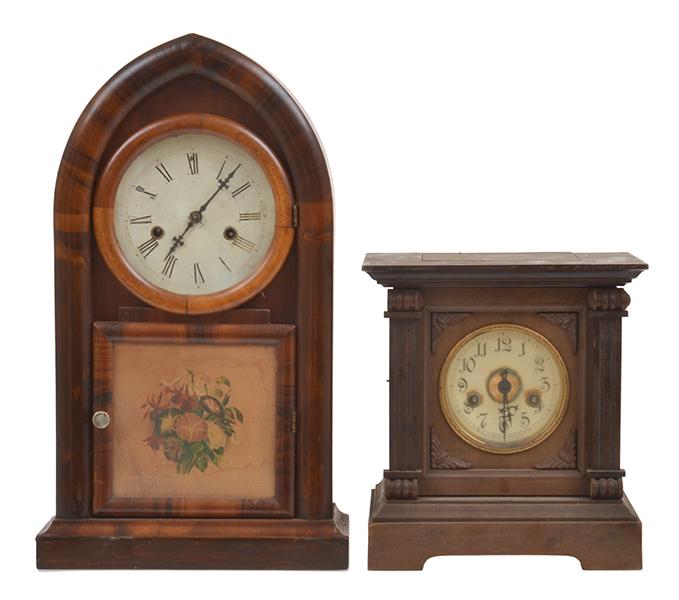 Appraisal: TWO EARLY TH CENTURY AMERICAN WOOD CASED MANTEL CLOCKS FAULTS