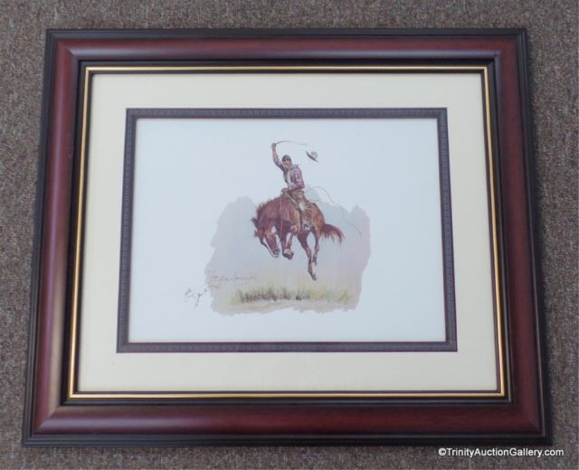 Appraisal: Frederic Remington Print A Running Bucker Framed Nice cowboy representation