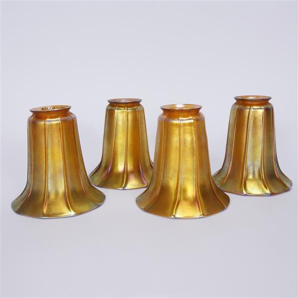 Appraisal: Lot of Four Quezal Gold Iridescent Art Glass Floriform Lamp