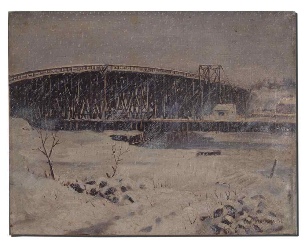 Appraisal: NAKAMURA KANJI American - ''Cottage Farm Bridge Never Again'' depicts