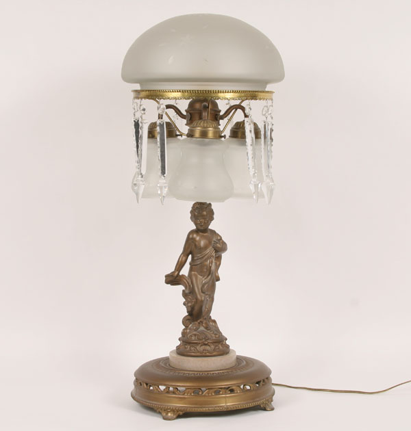 Appraisal: Gilt metal Victorian-style cherub lamp footed round base and etched