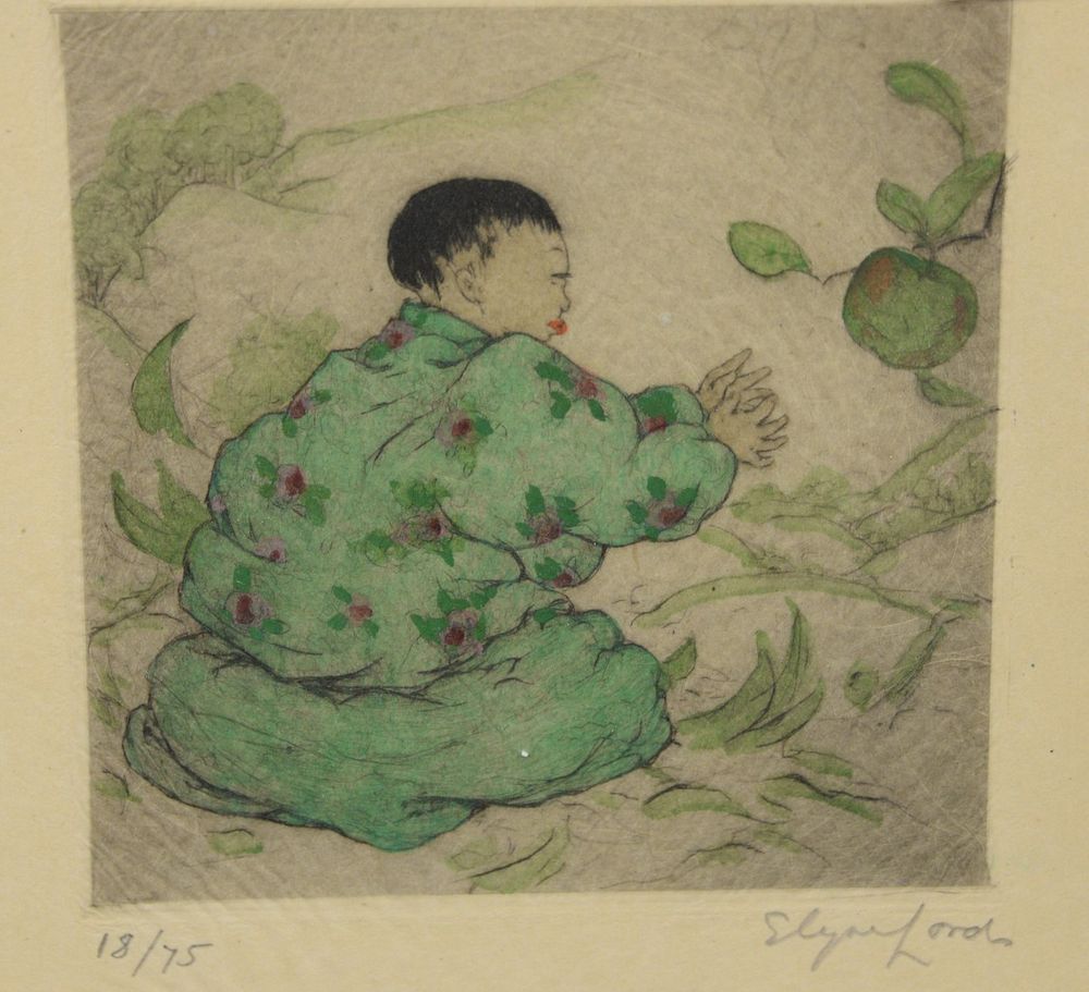 Appraisal: Elyse Lord - etching picking green apple pencil signed Elyse