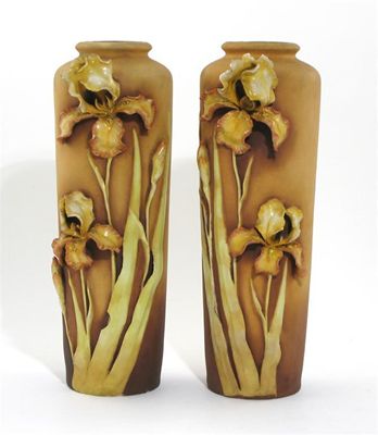 Appraisal: A pair of Continental Art Nouveau vases flaring cylindrical form