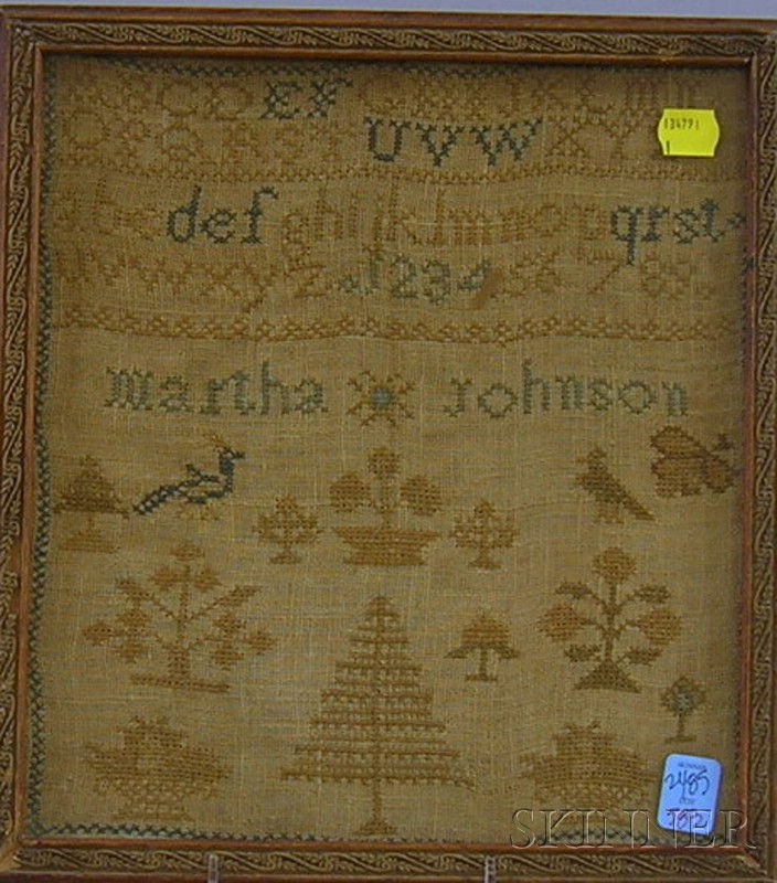 Appraisal: Framed th Century Martha Johnson Needlework Sampler sight size x